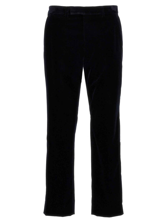 Blue Cotton Casual Pants