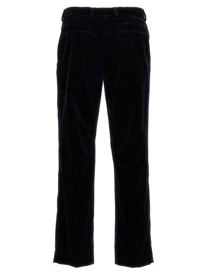 Blue Cotton Casual Pants
