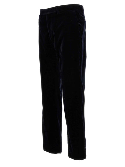 Blue Cotton Casual Pants