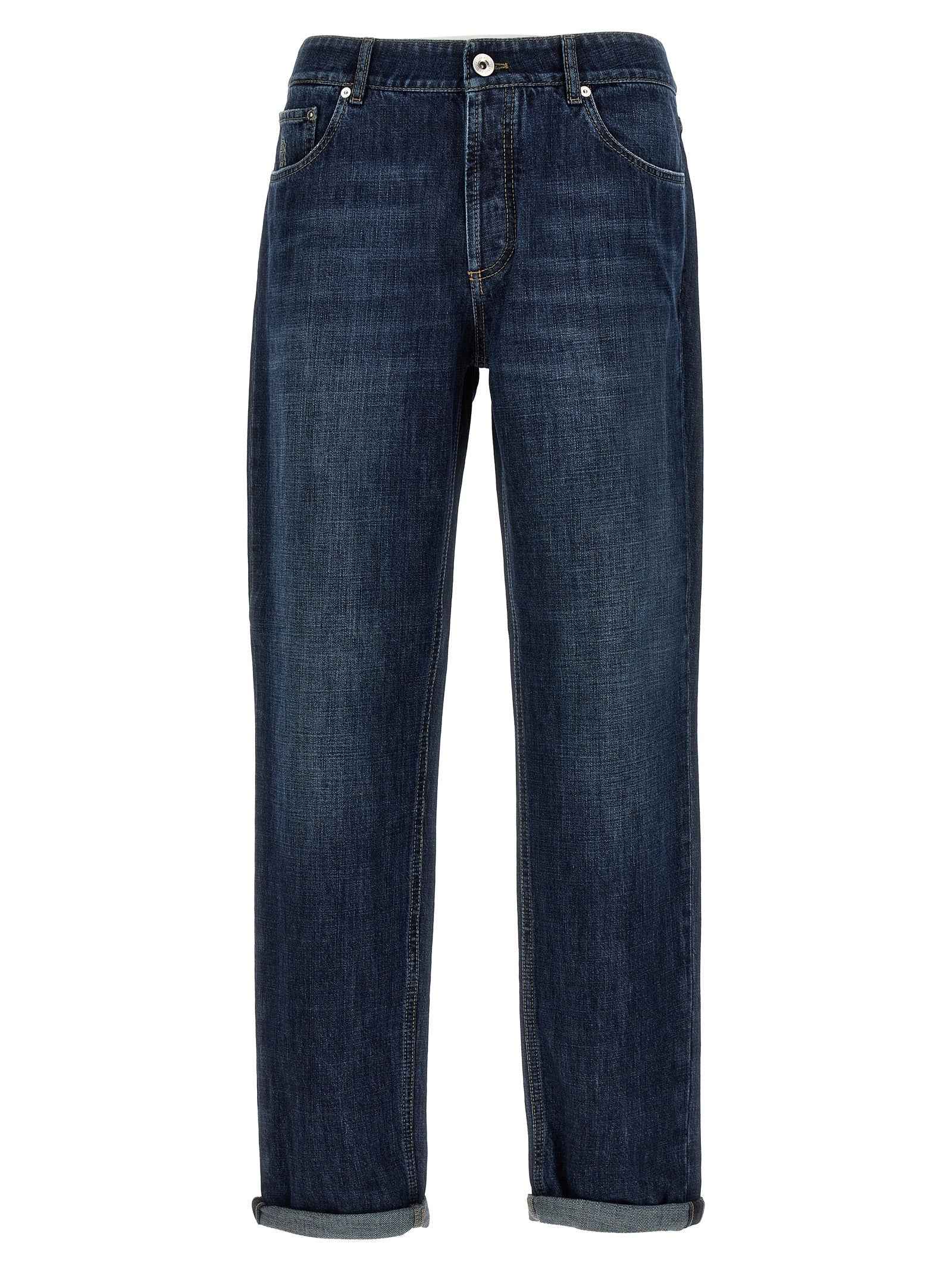 Blue Cotton Straight-Leg Jeans