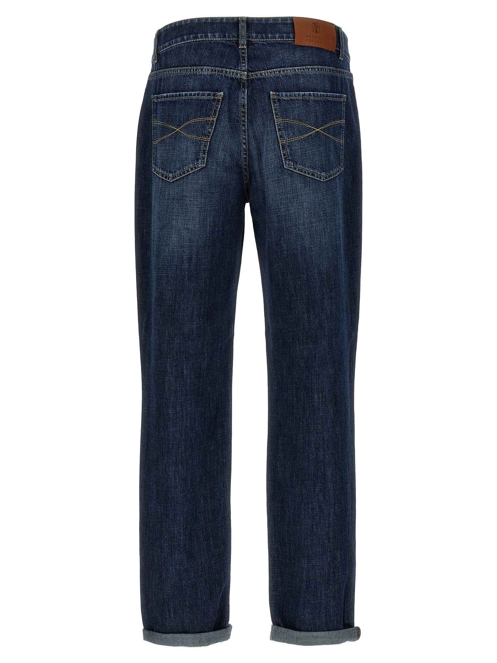 Blue Cotton Straight-Leg Jeans