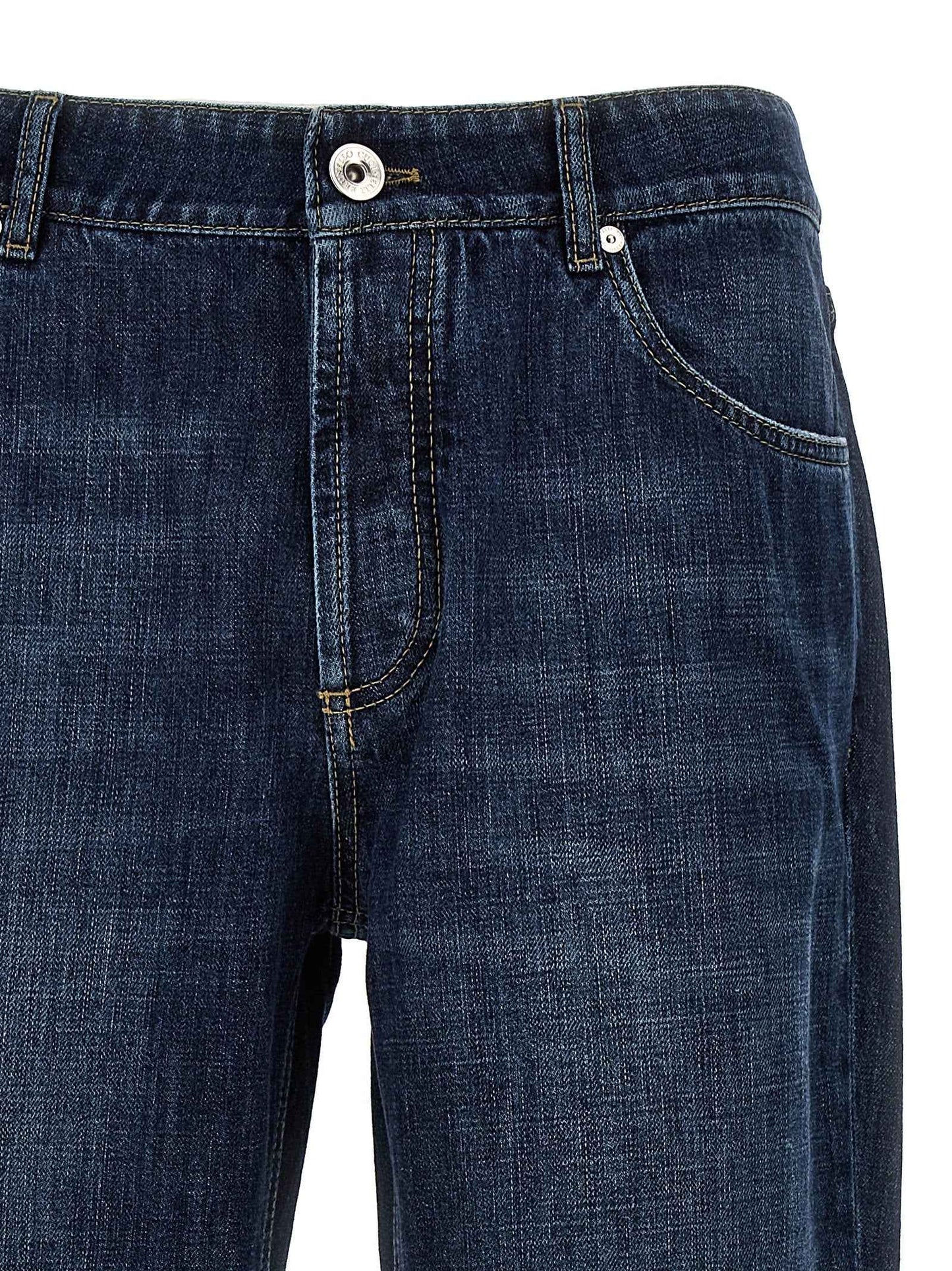 Blue Cotton Straight-Leg Jeans