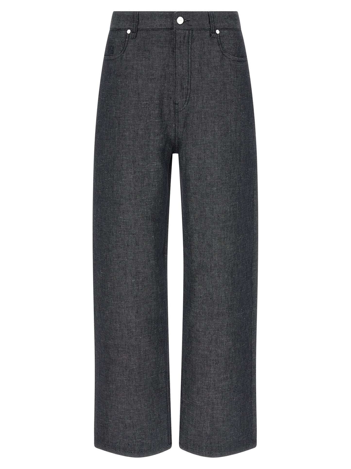 Gray Linen Straight-Leg Jeans