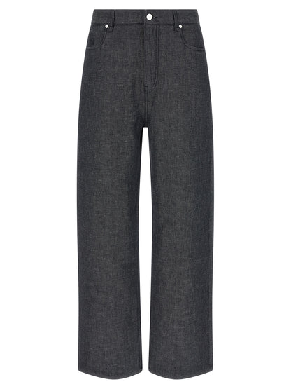 Gray Linen Straight-Leg Jeans