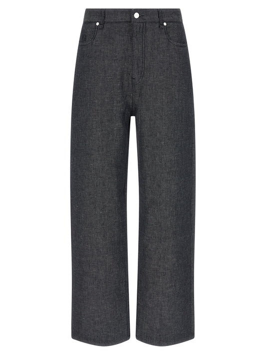 Gray Linen Straight-Leg Jeans