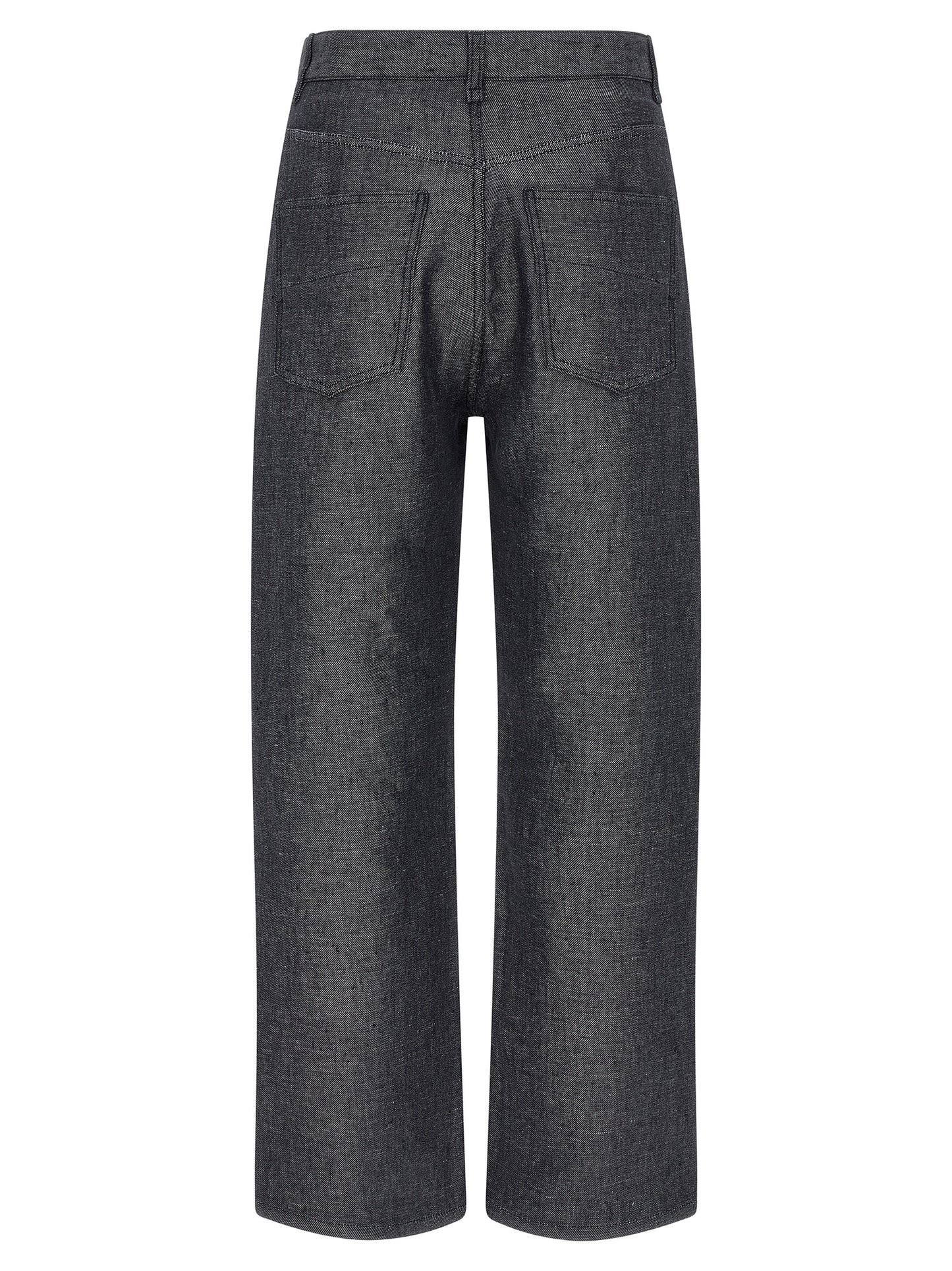 Gray Linen Straight-Leg Jeans