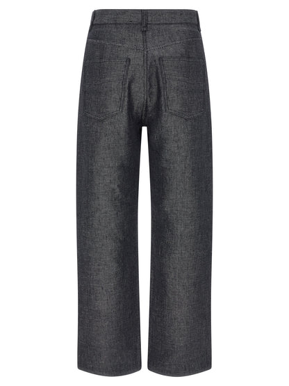 Gray Linen Straight-Leg Jeans