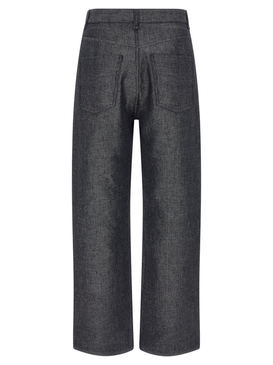 Gray Linen Straight-Leg Jeans
