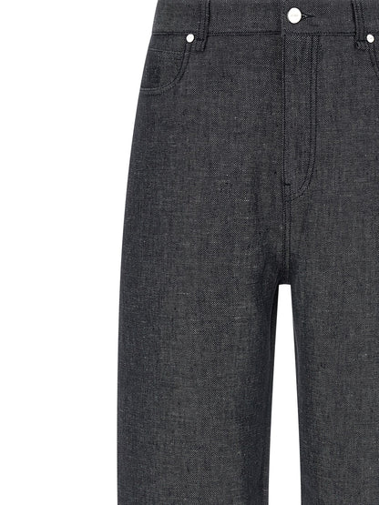 Gray Linen Straight-Leg Jeans