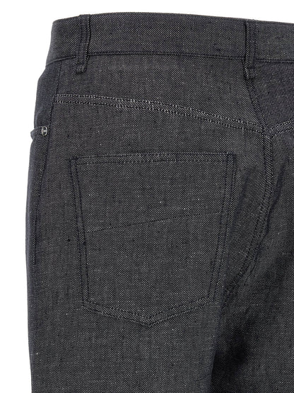 Gray Linen Straight-Leg Jeans