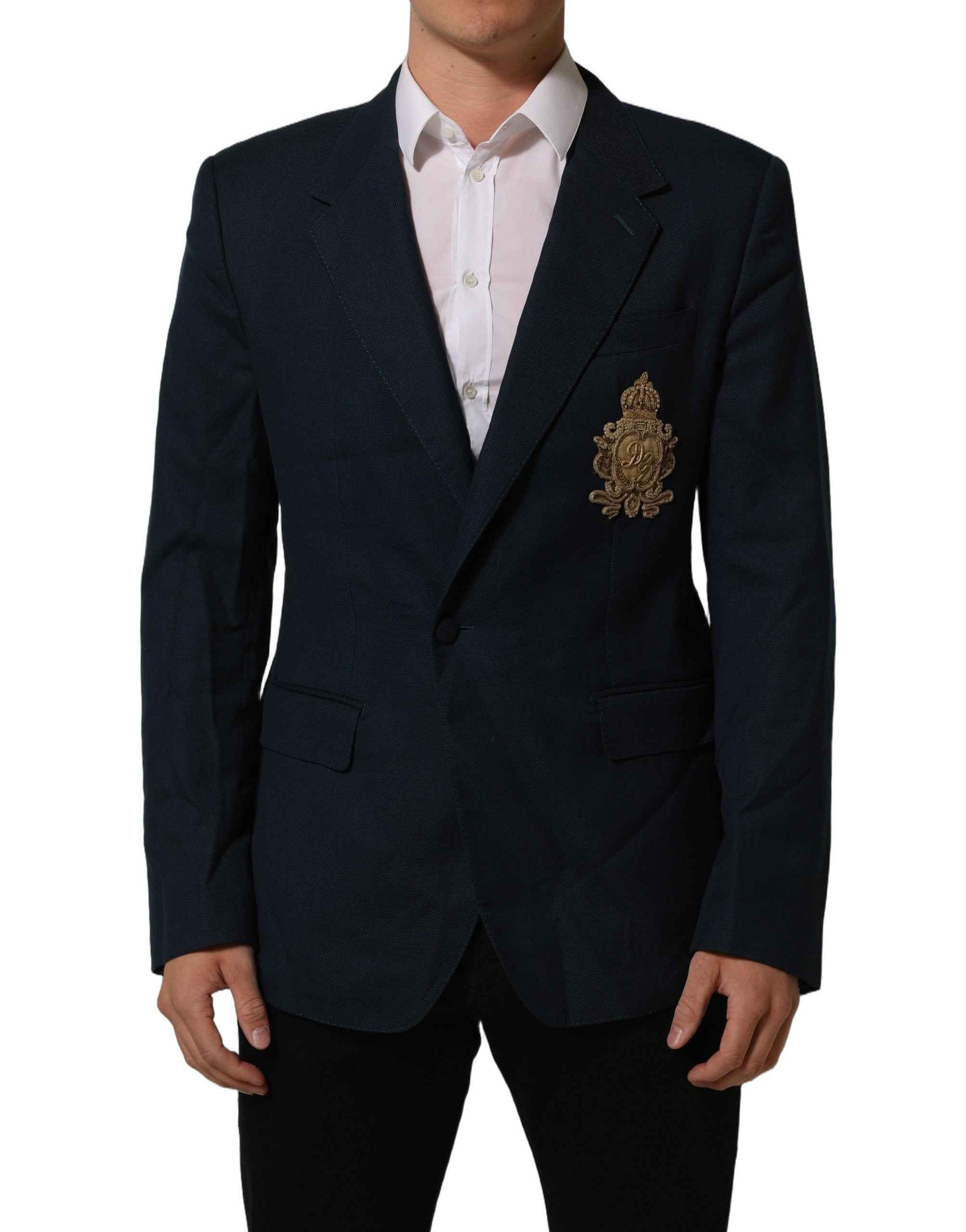 Blue Wool Logo Single Breasted Coat Jacket
