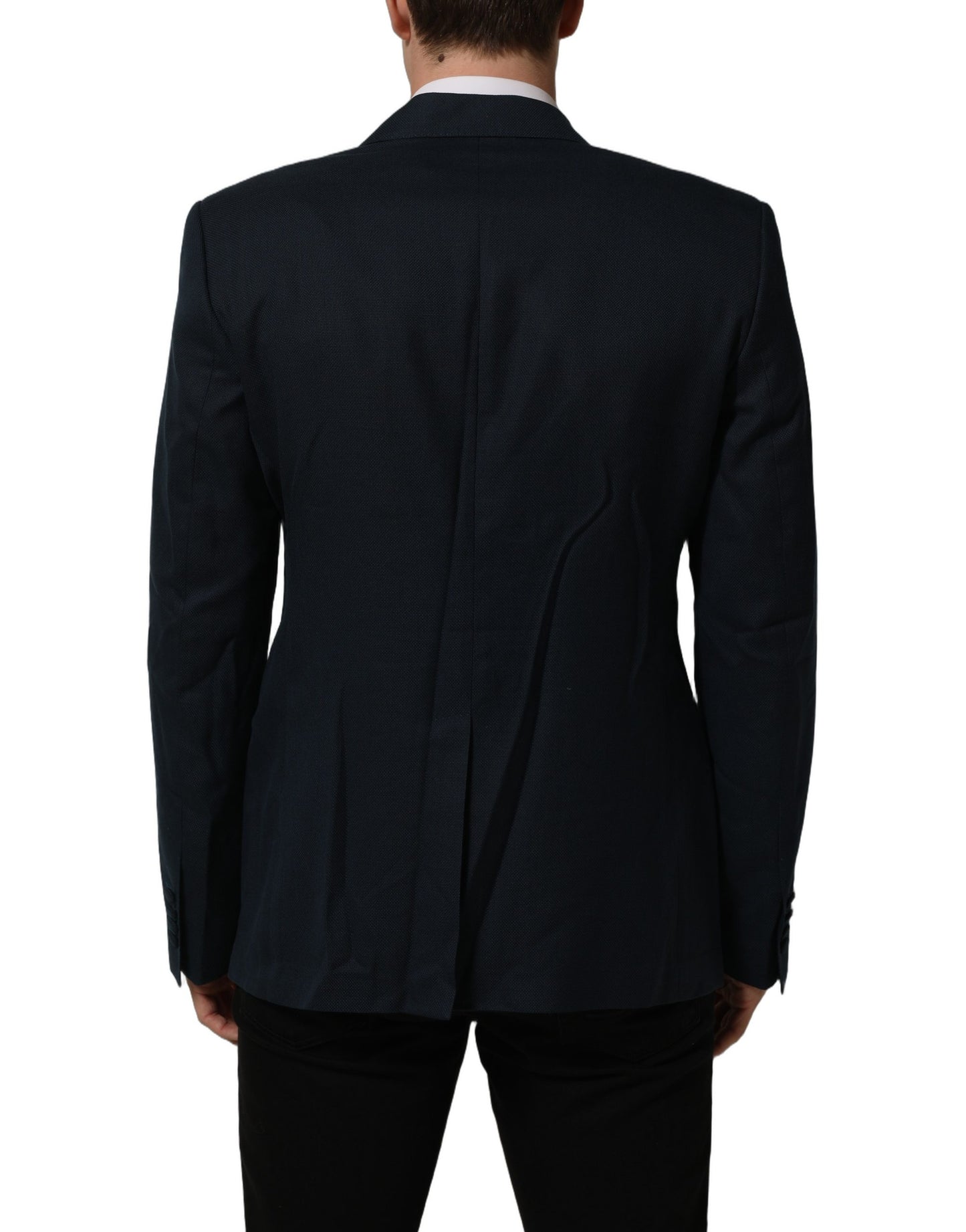 Blue Wool Logo Single Breasted Coat Jacket