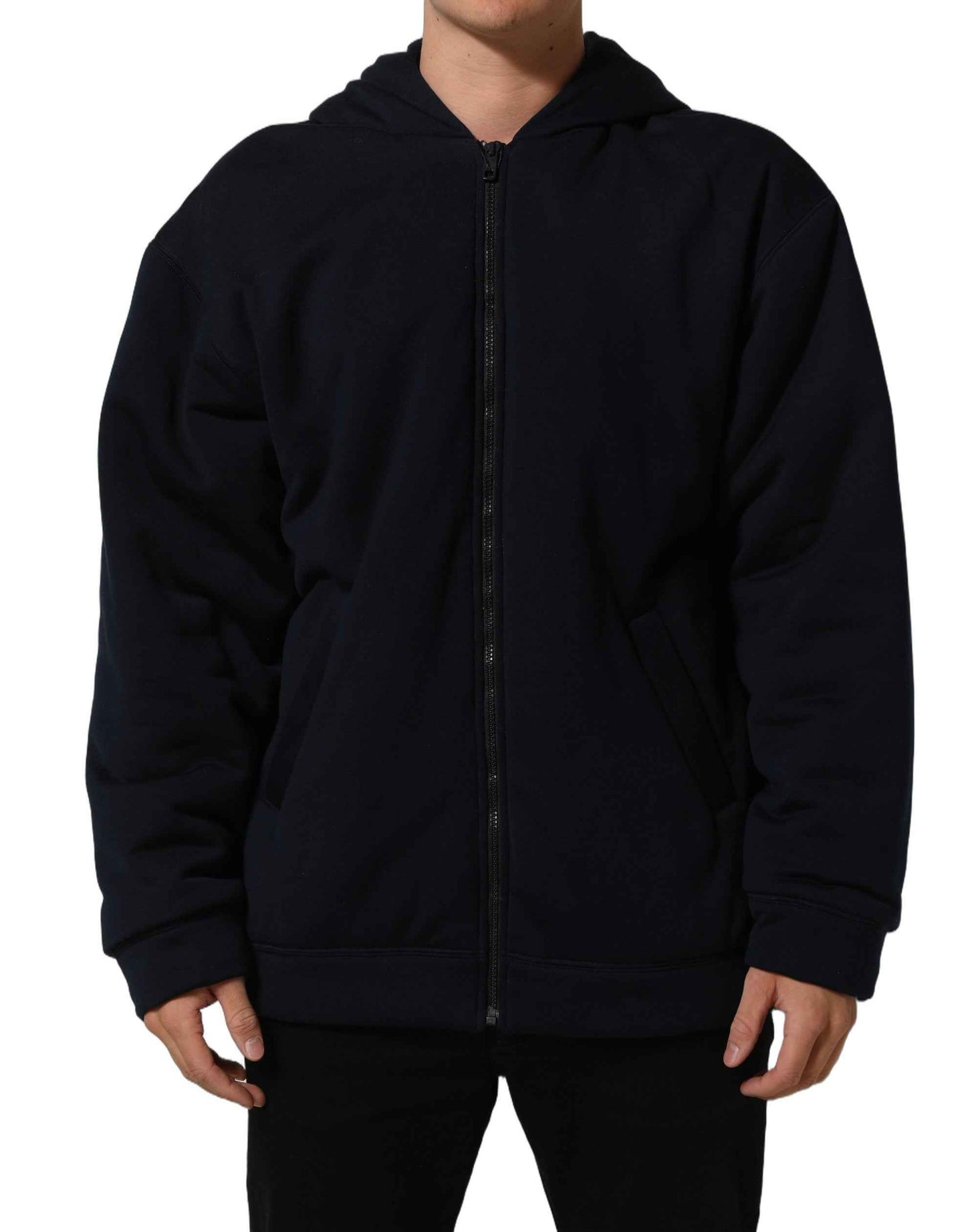 Black Cotton Full Zip Hooded Bomber Jacket