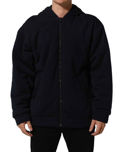Black Cotton Full Zip Hooded Bomber Jacket
