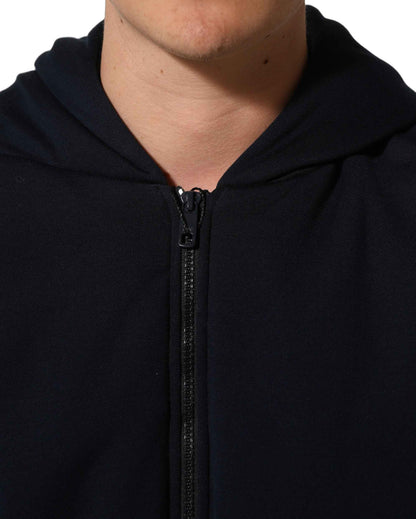 Black Cotton Full Zip Hooded Bomber Jacket