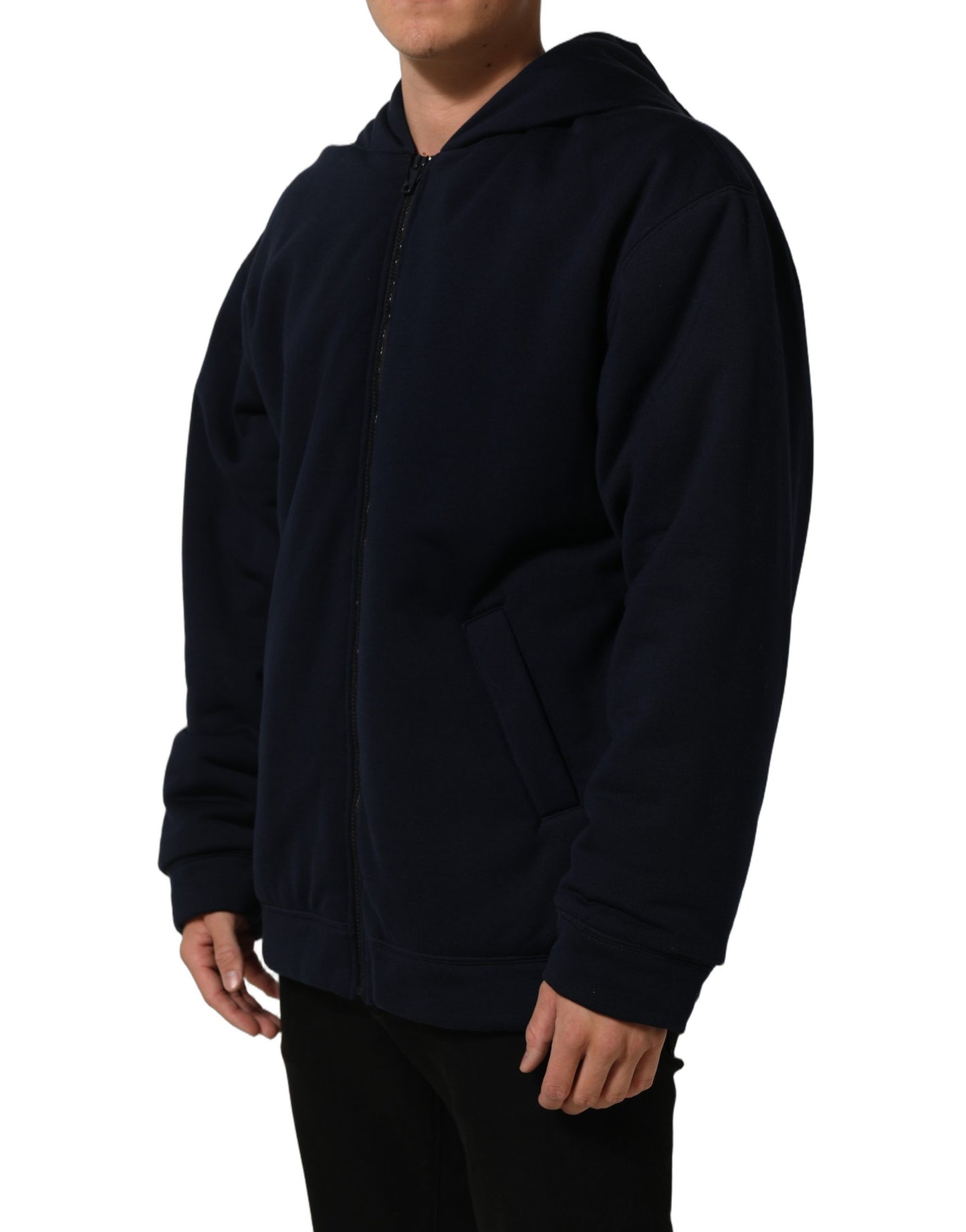 Black Cotton Full Zip Hooded Bomber Jacket