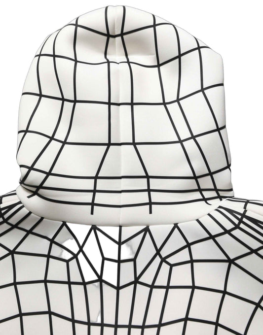 White Black WarpGrid Pattern Hoodie Sweater