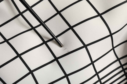White Black WarpGrid Pattern Hoodie Sweater
