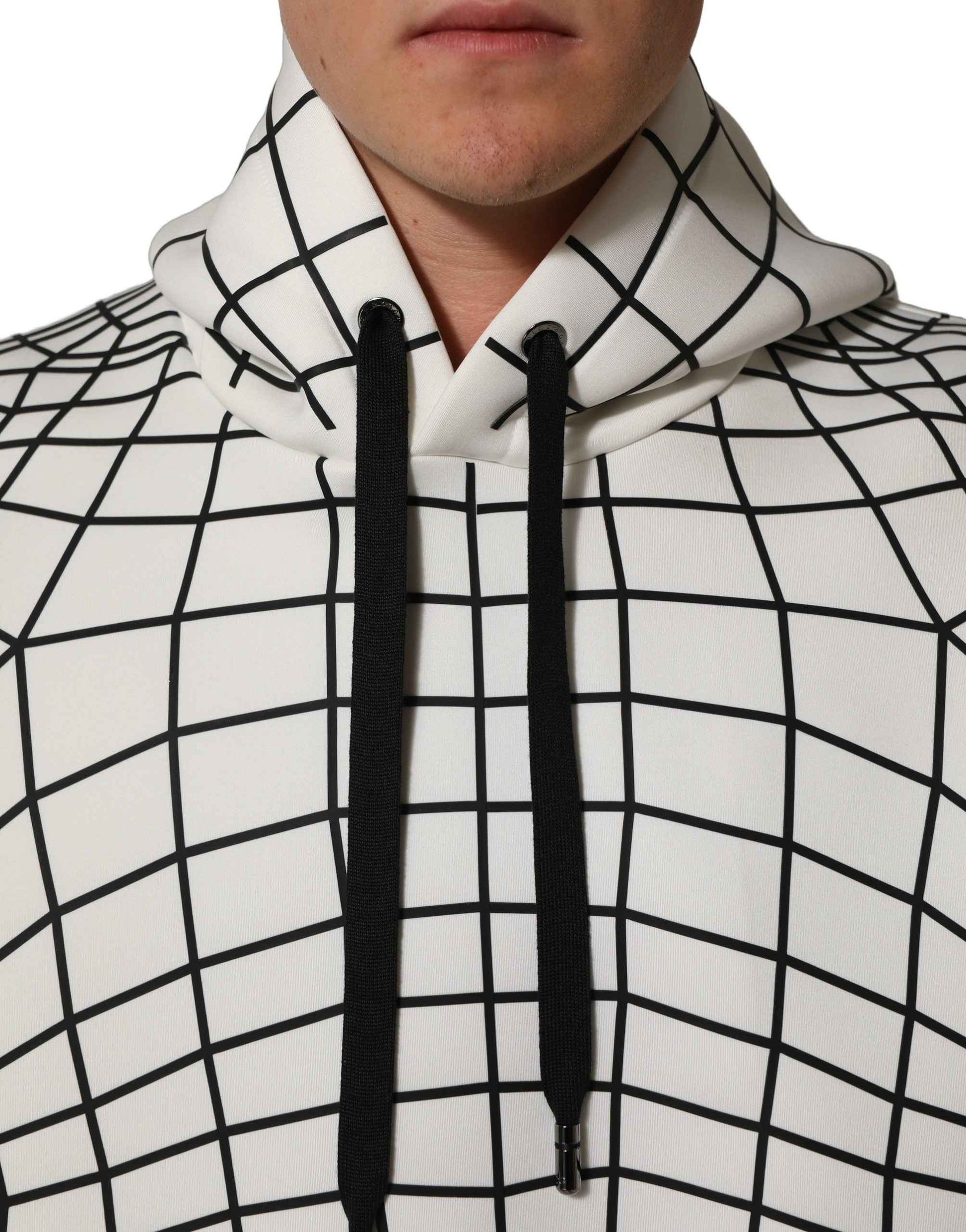 White Black WarpGrid Pattern Hoodie Sweater