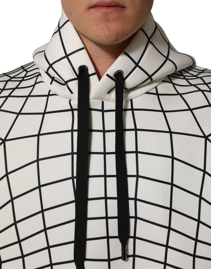 White Black WarpGrid Pattern Hoodie Sweater