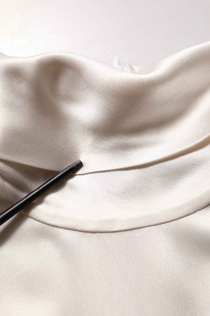 White Silk Long Sleeves Turtleneck Sweater
