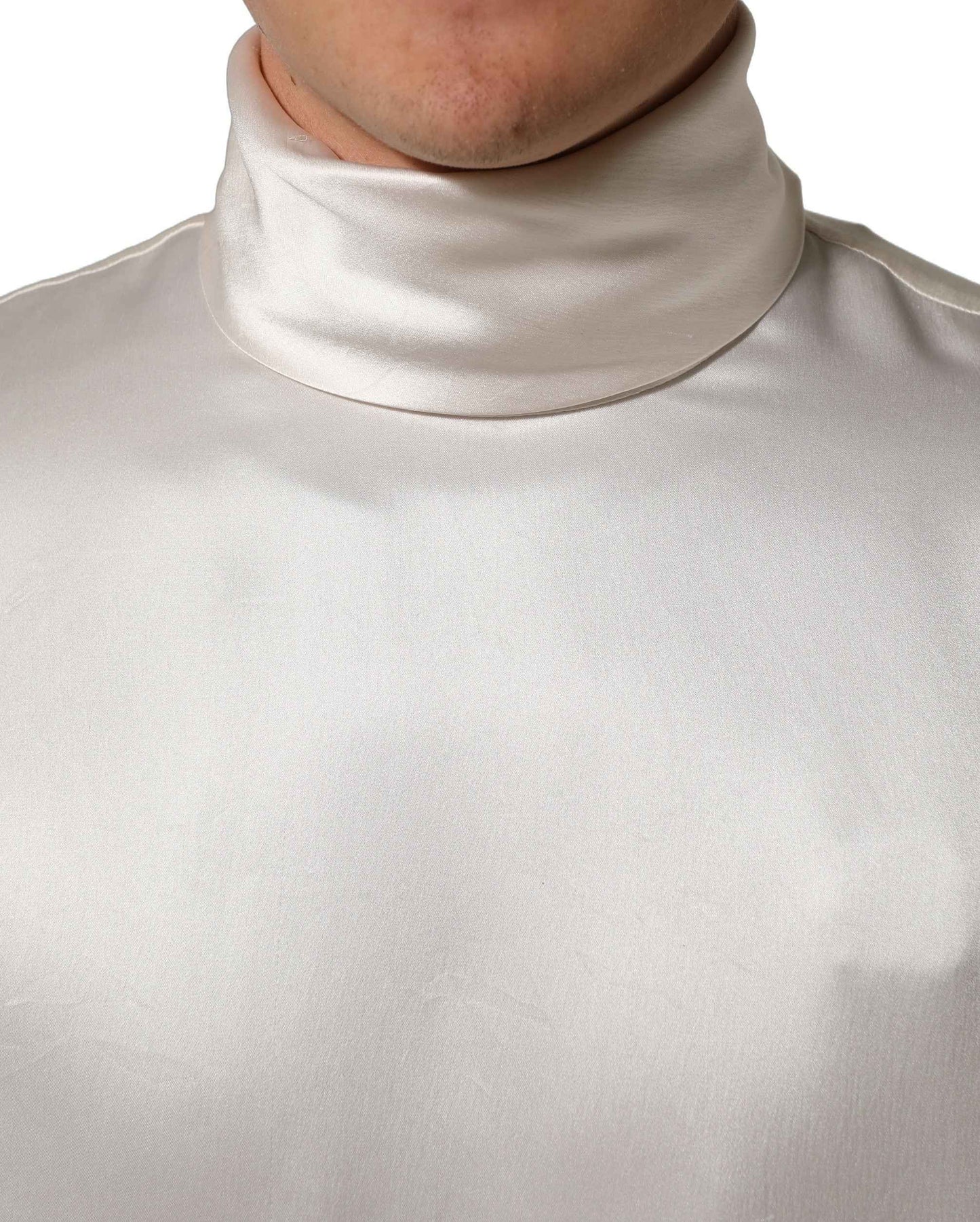 White Silk Long Sleeves Turtleneck Sweater