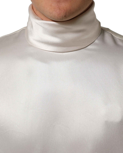 White Silk Long Sleeves Turtleneck Sweater
