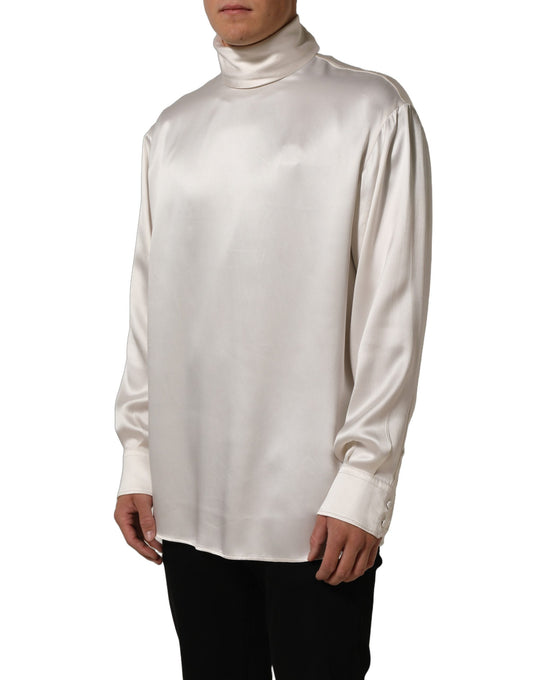 White Silk Long Sleeves Turtleneck Sweater