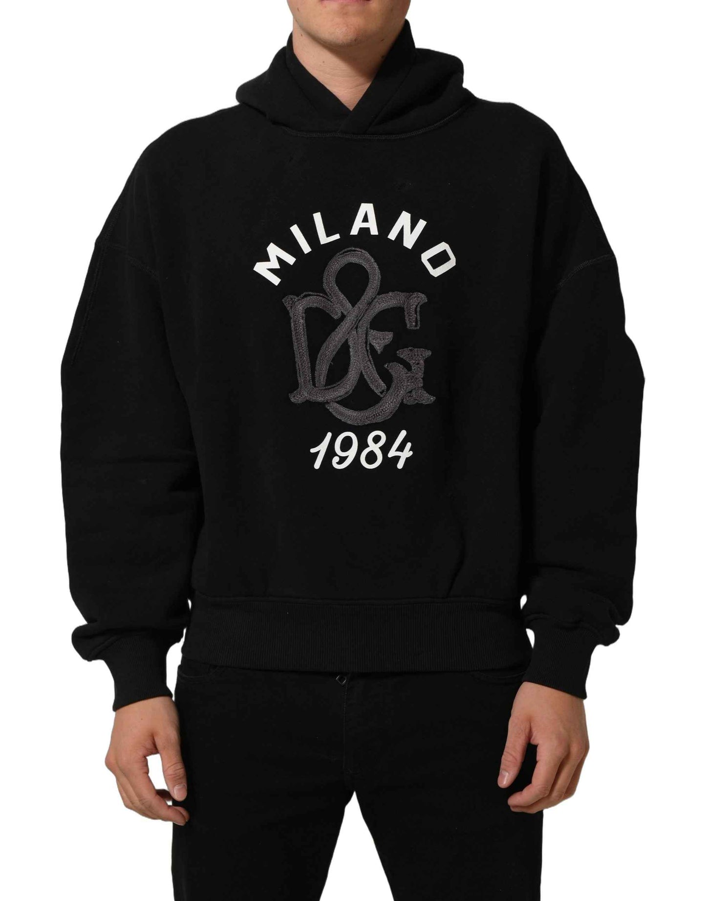 Black Cotton Milano1984 Print Hoodie Sweater