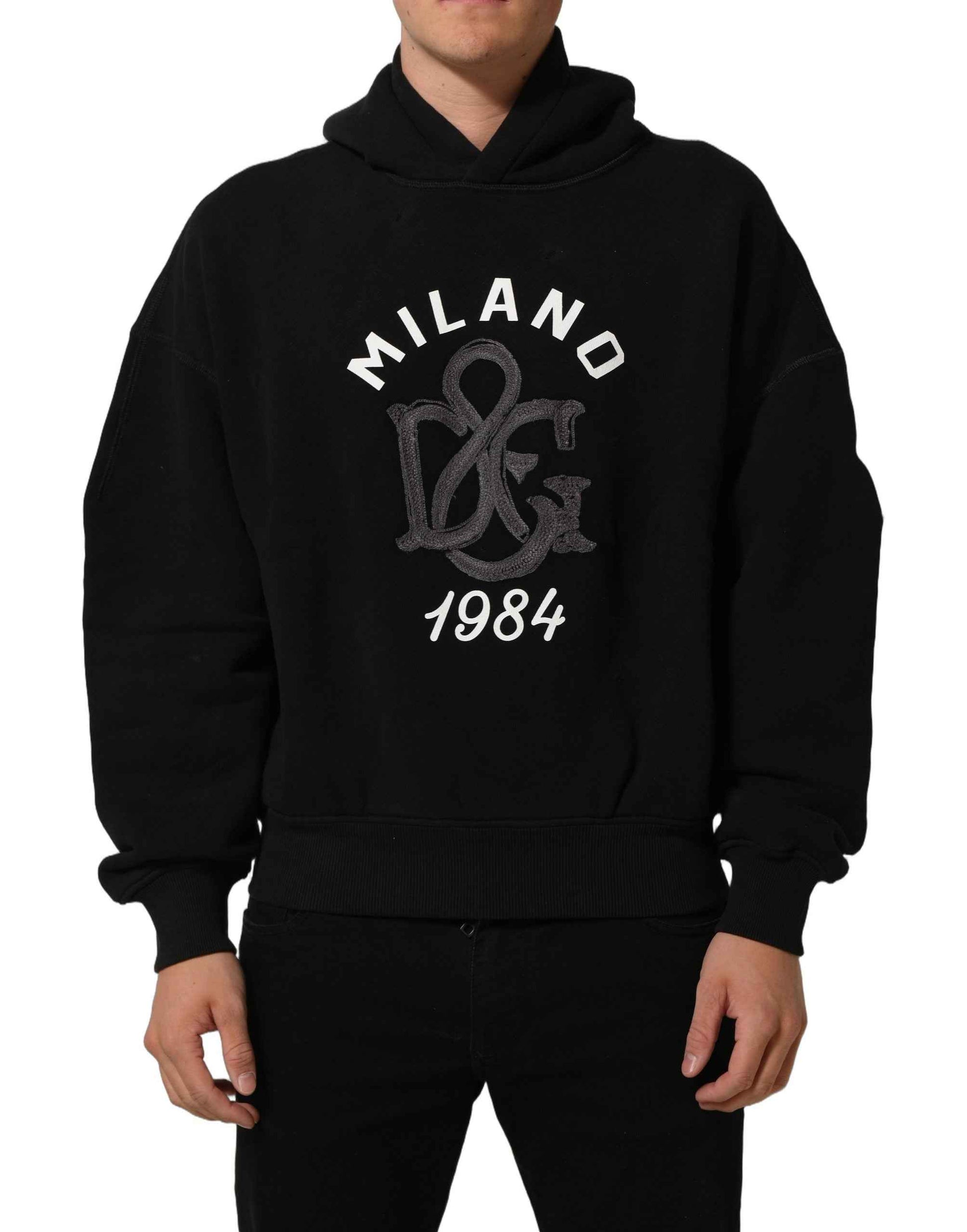 Black Cotton Milano1984 Print Hoodie Sweater