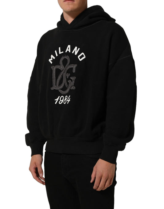 Black Cotton Milano1984 Print Hoodie Sweater