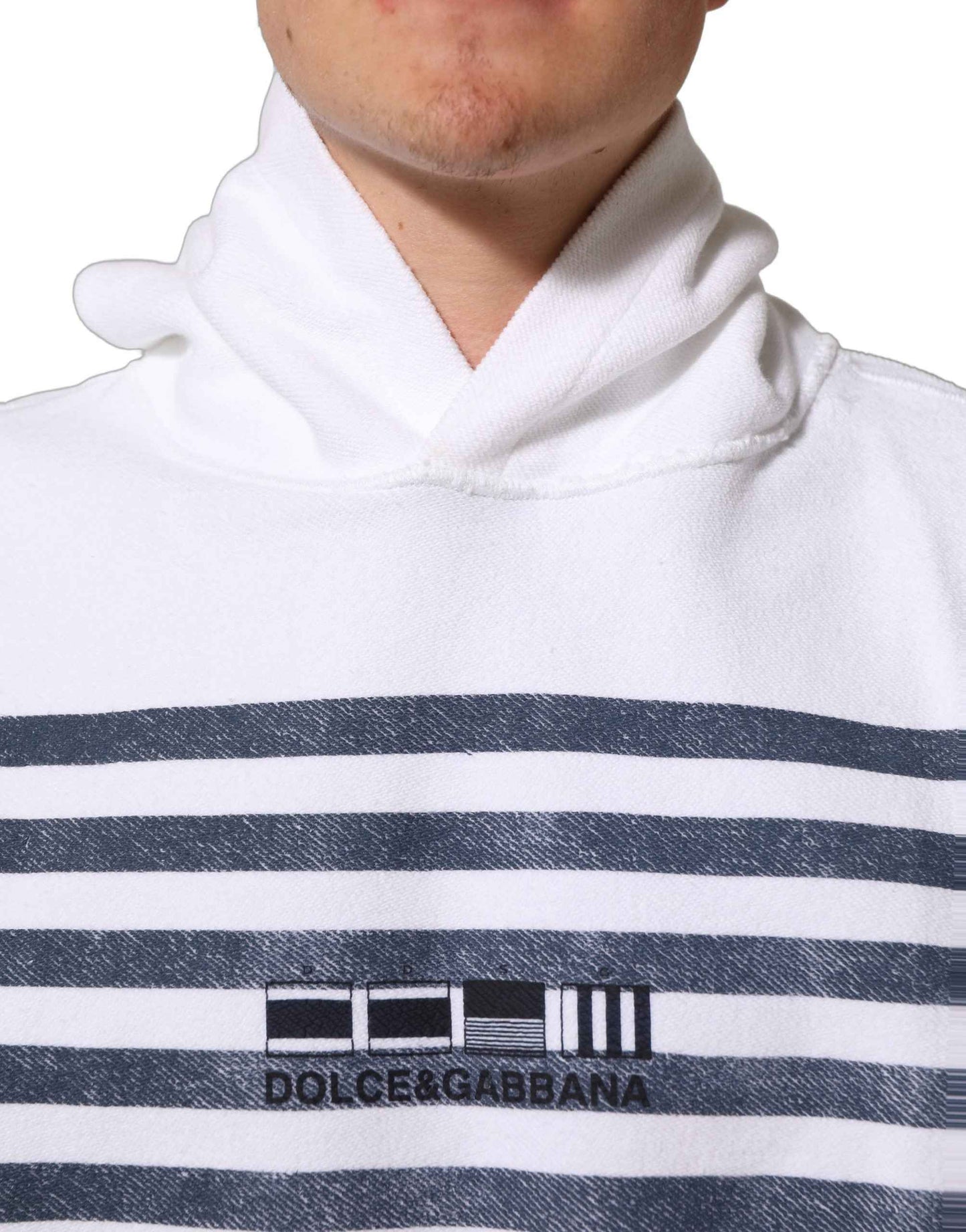 White Blue Stripe Hooded Sweatshirt Sweater