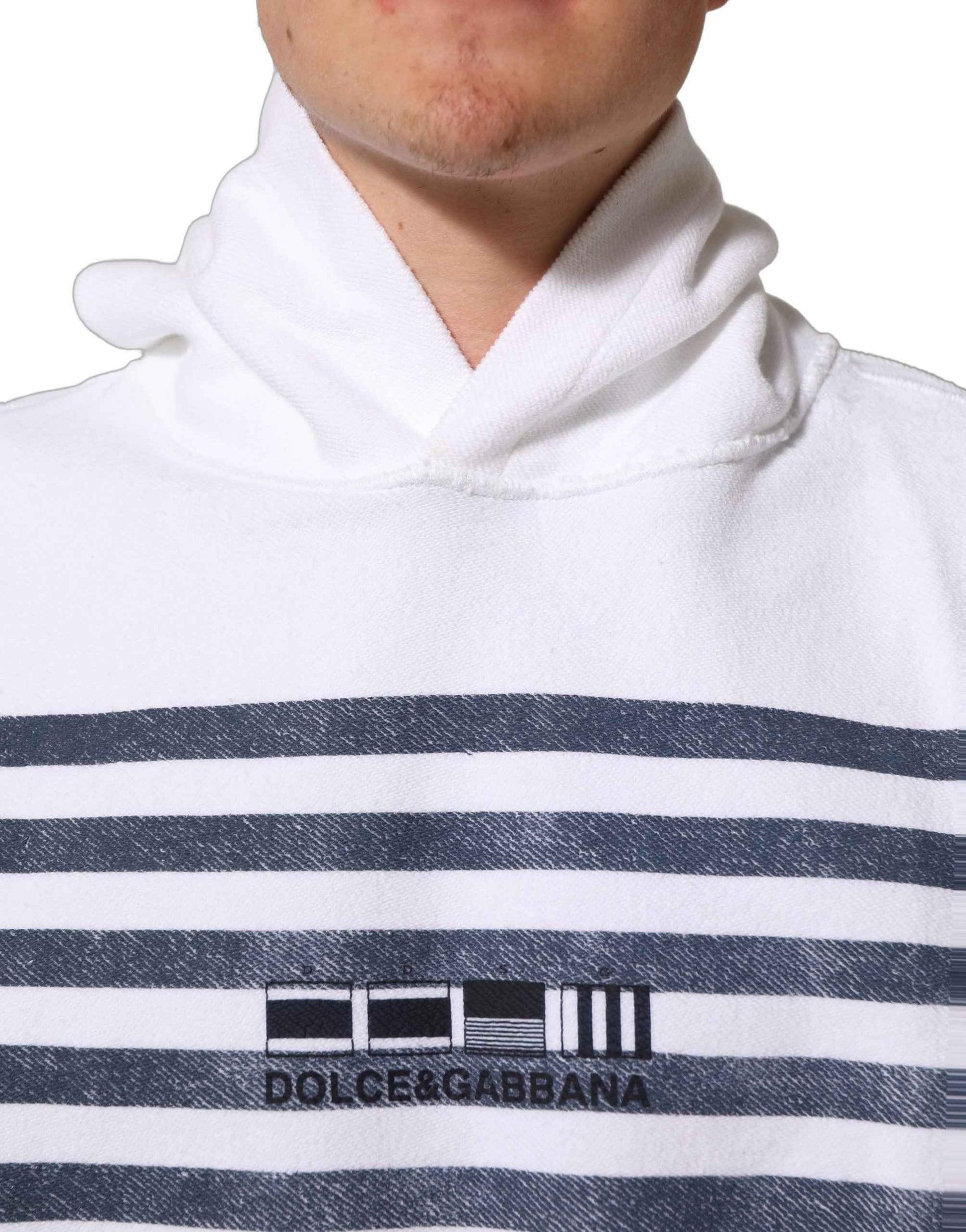White Blue Stripe Hooded Sweatshirt Sweater
