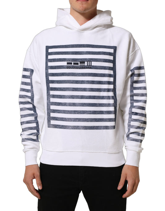 White Blue Stripe Hooded Sweatshirt Sweater