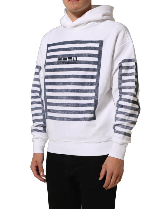White Blue Stripe Hooded Sweatshirt Sweater