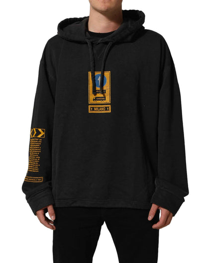 Black Cotton Logo Hooded Oversize Sweater