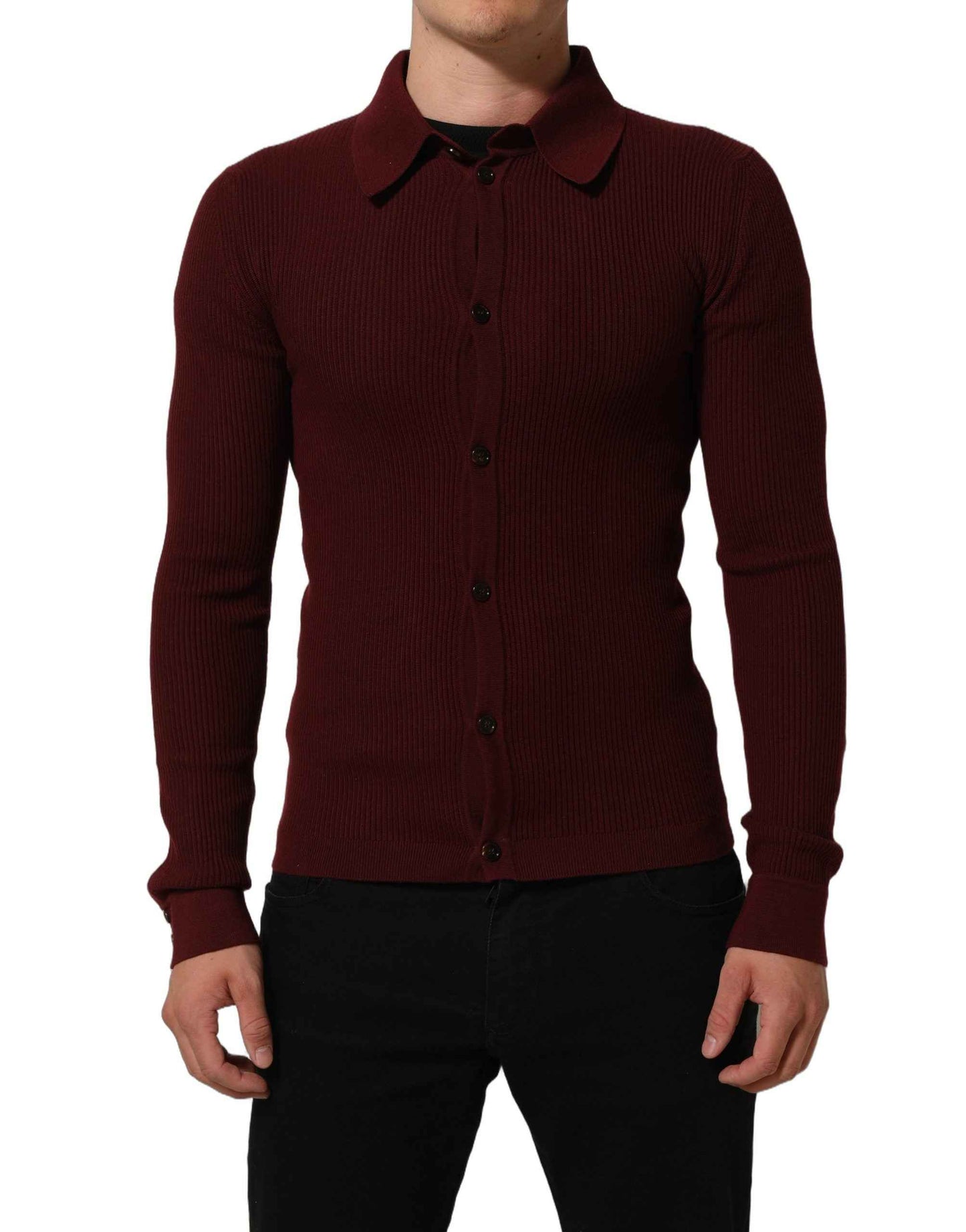 Burgundy Wool Button Down Cardigan Sweater