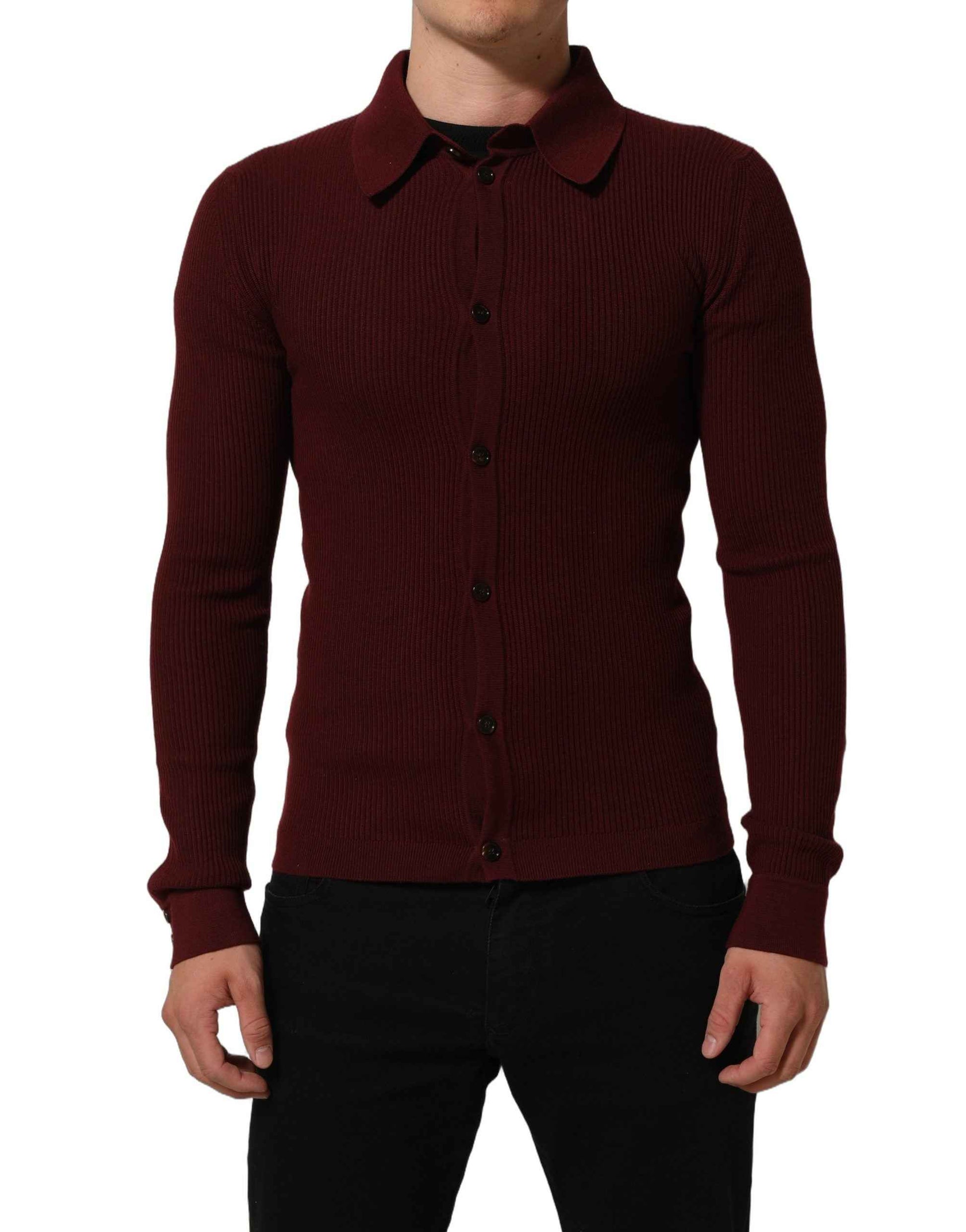 Burgundy Wool Button Down Cardigan Sweater