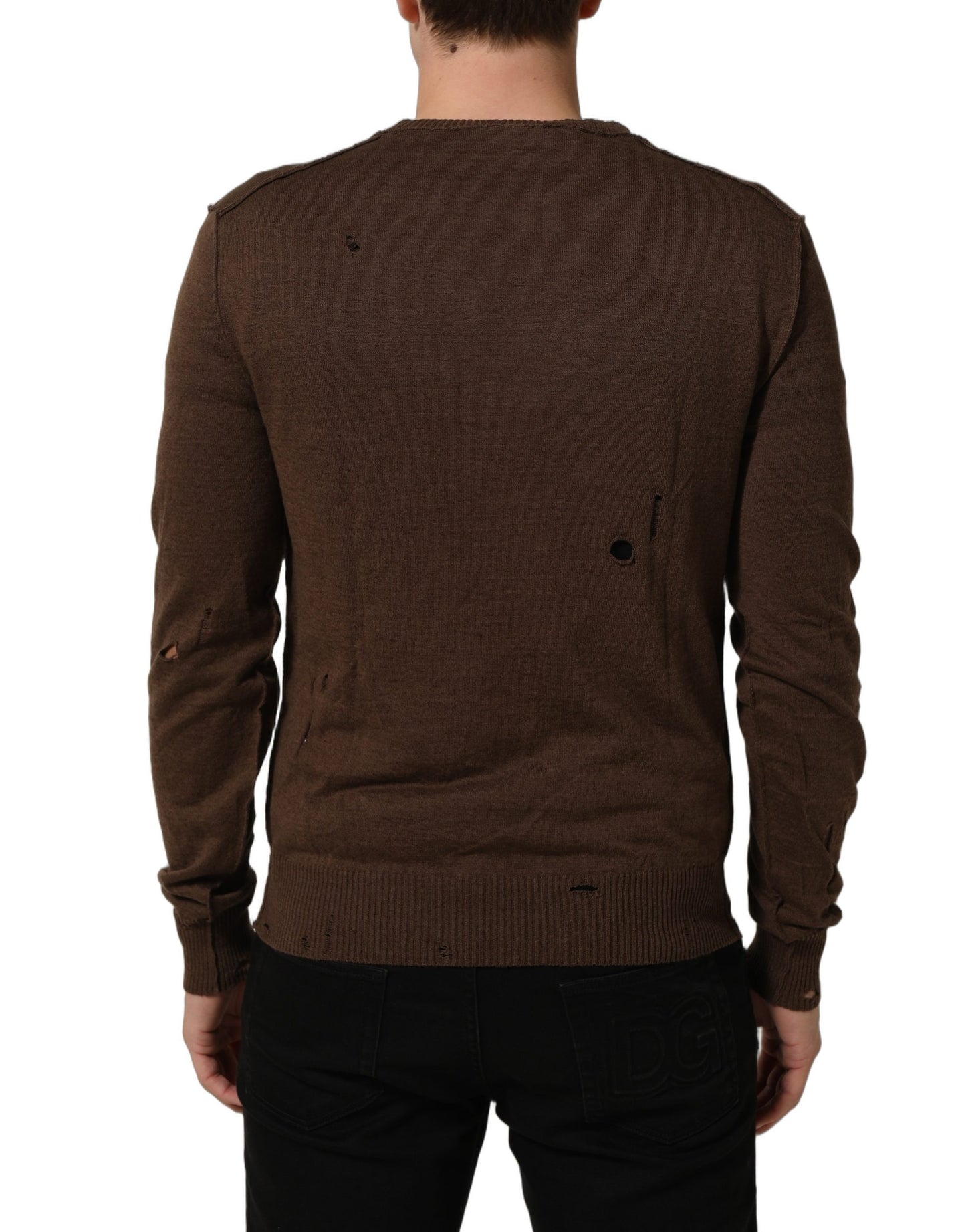Brown Flax Buttoned V-neck Pullover Sweater