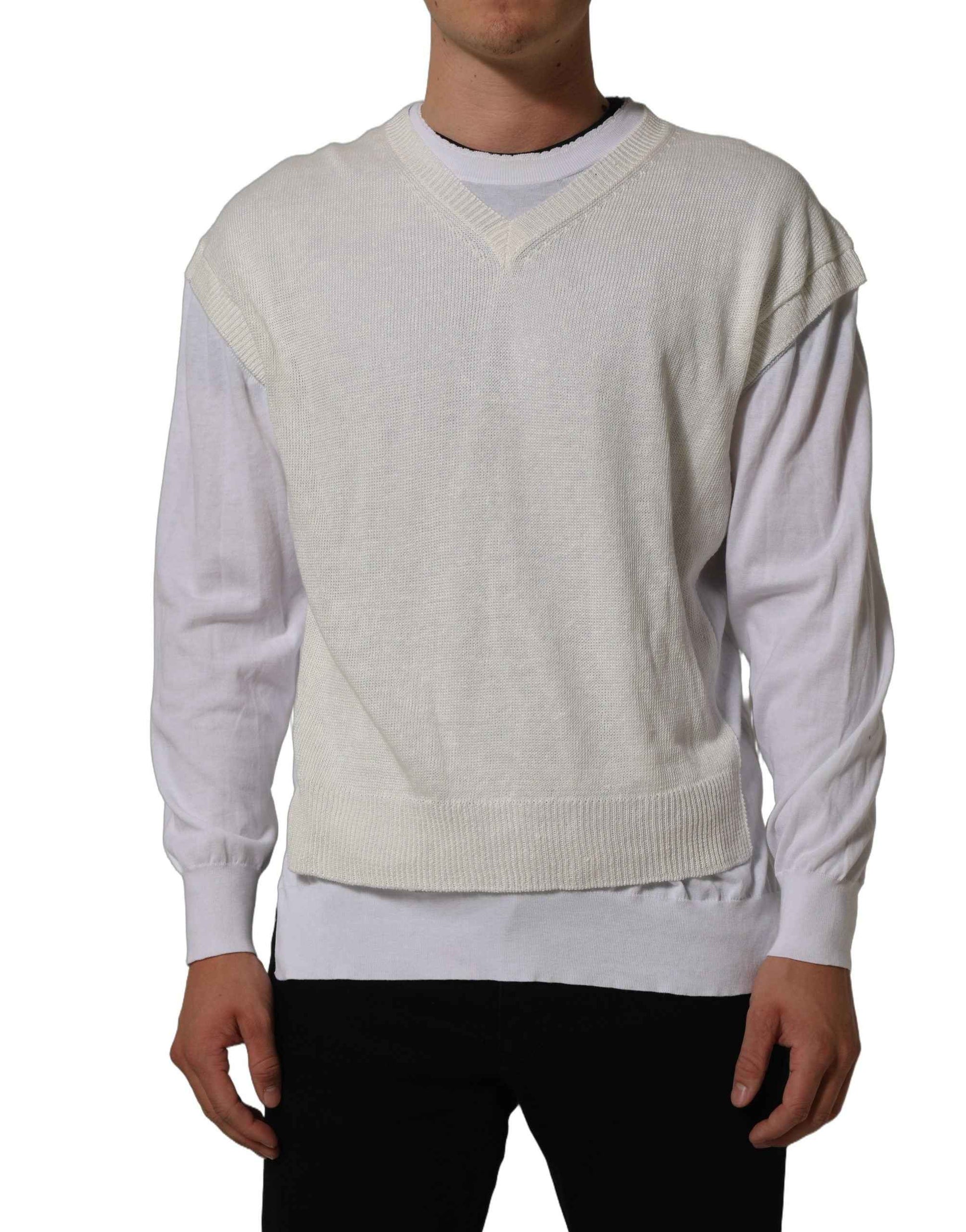 White Flax CrewNeck Layered Pullover Sweater