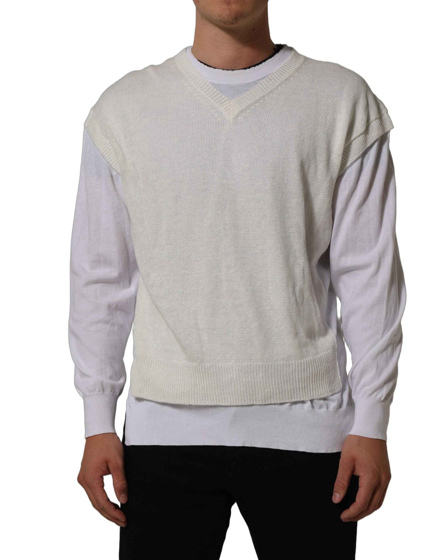 White Flax CrewNeck Layered Pullover Sweater