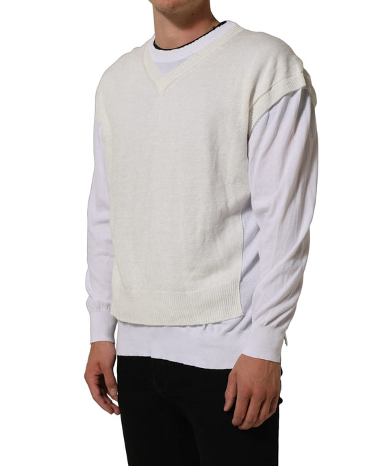 White Flax CrewNeck Layered Pullover Sweater