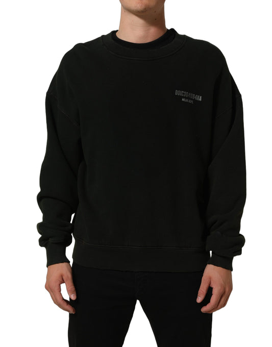 Black Cotton Crew Neck Men Sweatshirt Sweater