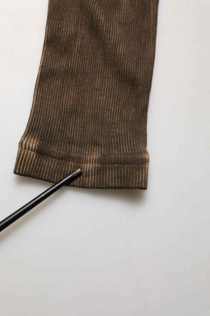 Brown Cotton Buttoned Henley Pullover Sweater