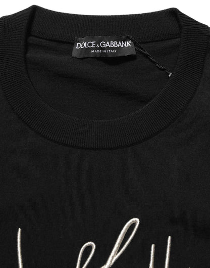 Black DG Embroidered Crew Neck Pullover Men Sweater