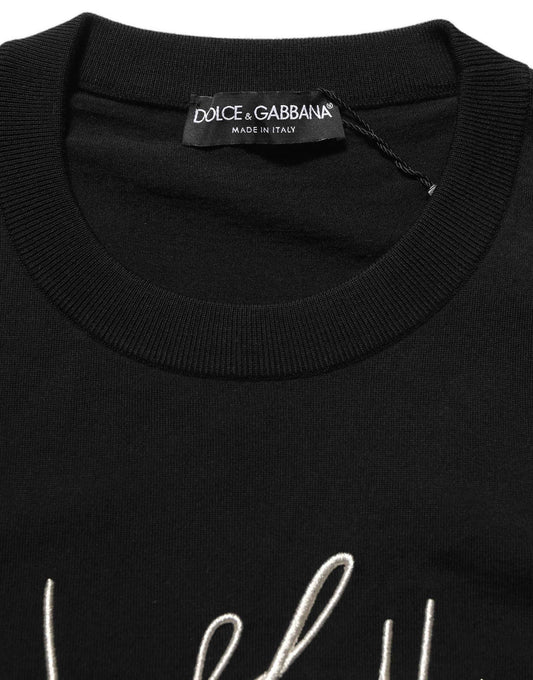 Black DG Embroidered Crew Neck Pullover Men Sweater