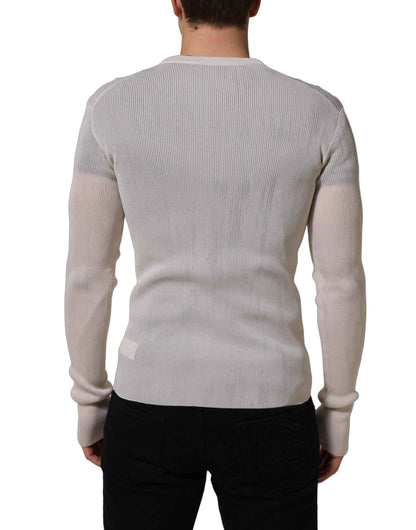White Silk Crew Neck Men Pullover Sweater