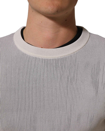 White Silk Crew Neck Men Pullover Sweater