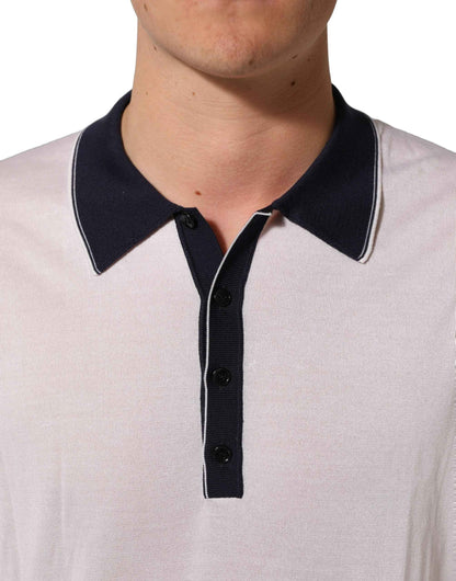 White Silk Collared Henley Pullover Sweater