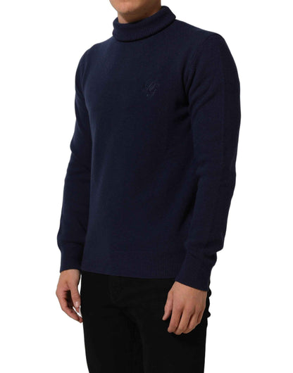Blue Wool Knit Turtleneck Pullover Sweater